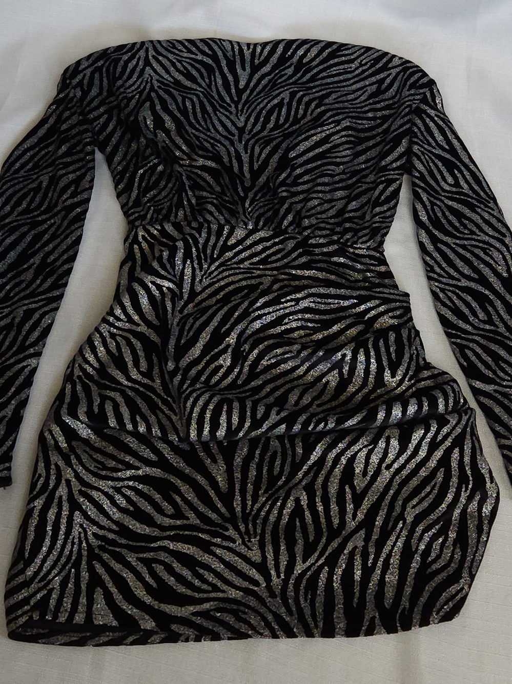 Bronx & Banco Metallic Zebra Print Ruched Mini Dress - Size XS